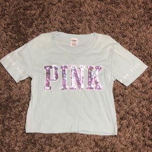 Junior’s PINK sequin crop tee XS